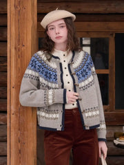 Elyse Round Neck Fair Isle 100% Wool Cardigan