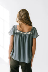 Gianna Lace Trim Blouse in Blue