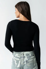 Audrey Ribbed Top in Black
