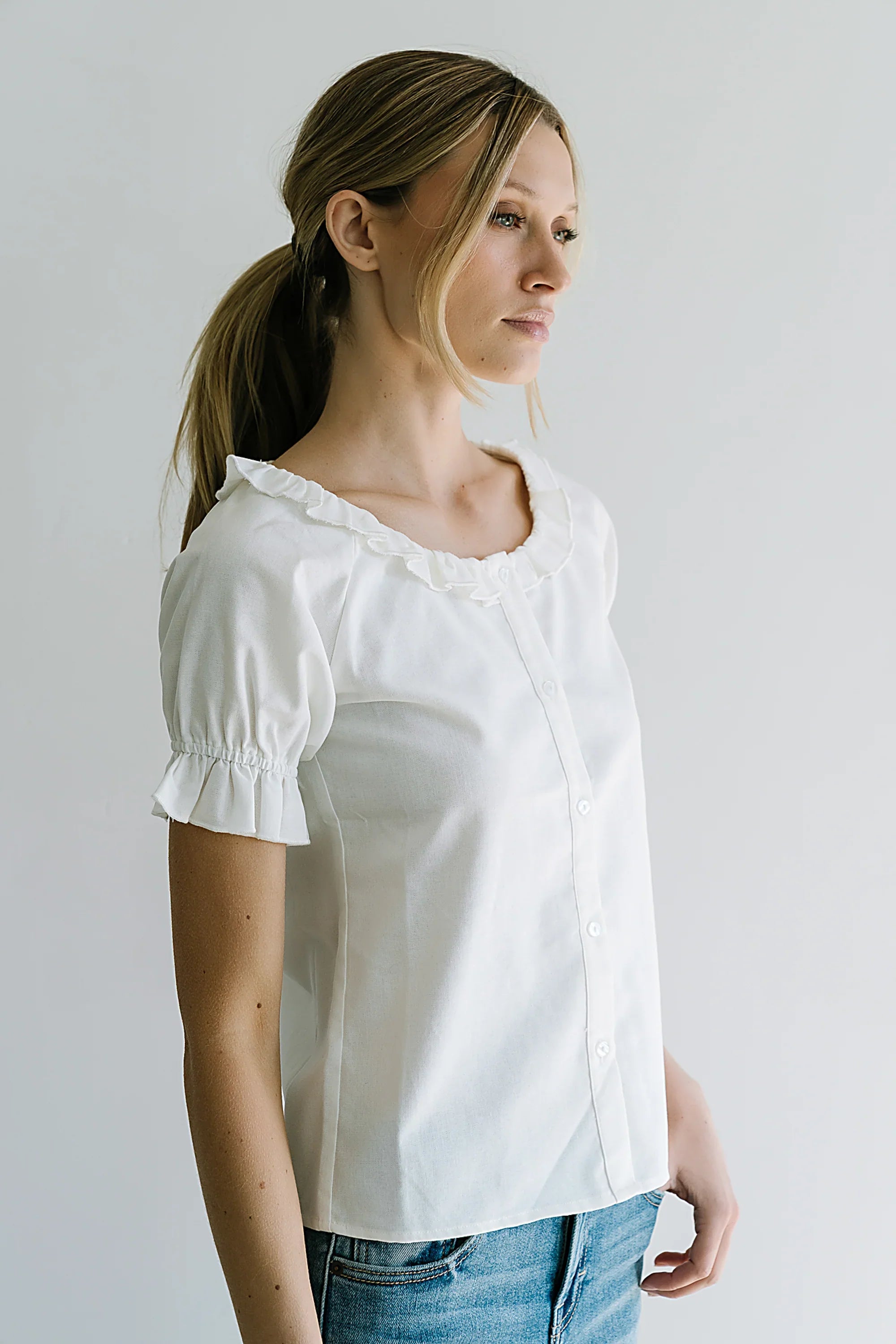 Connie Ruffle Blouse in Cream