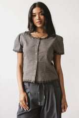 Serra Lace Trim Blouse in Charcoal