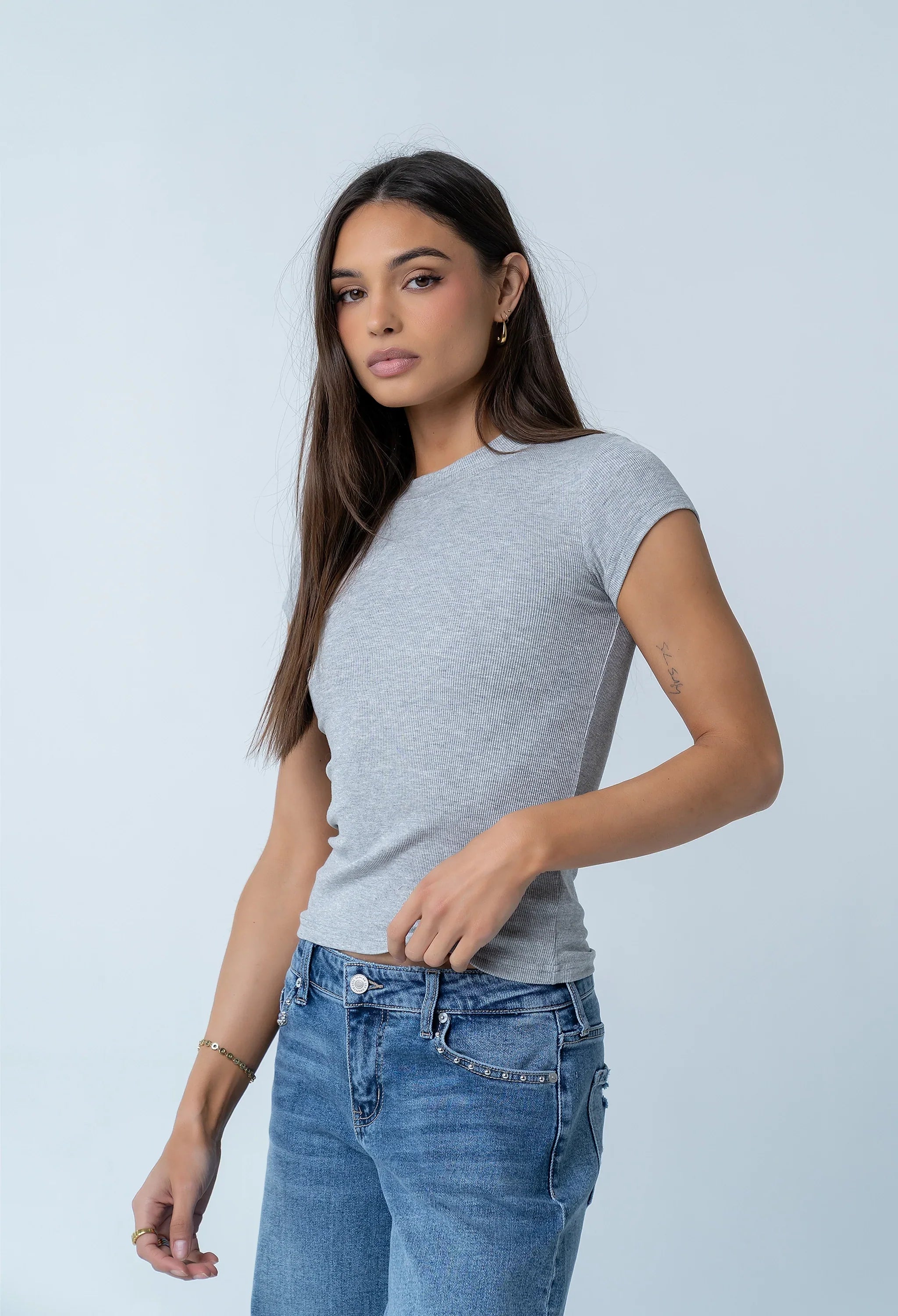 Asher Ribbed top in Heather Grey
