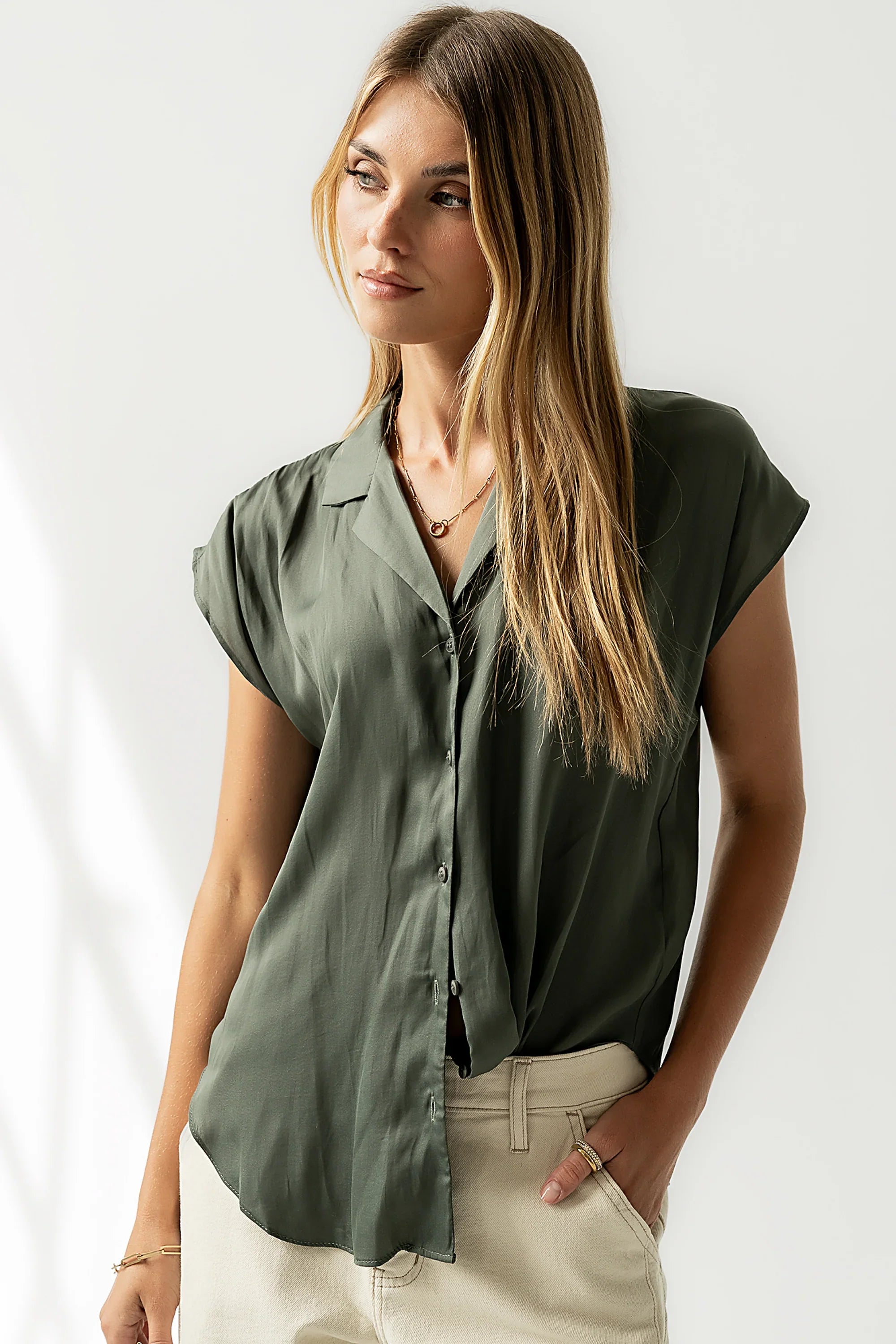 Poppy Collared Blouse in Green