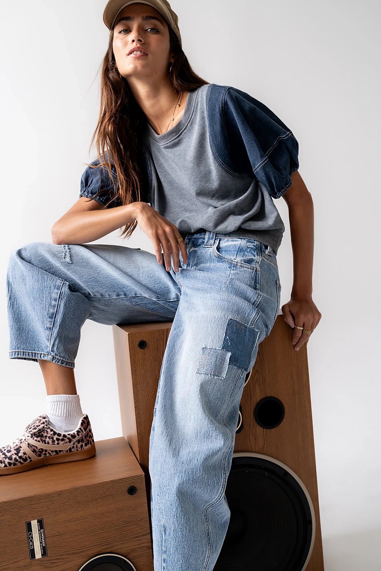 Rory Contrast Top in Denim