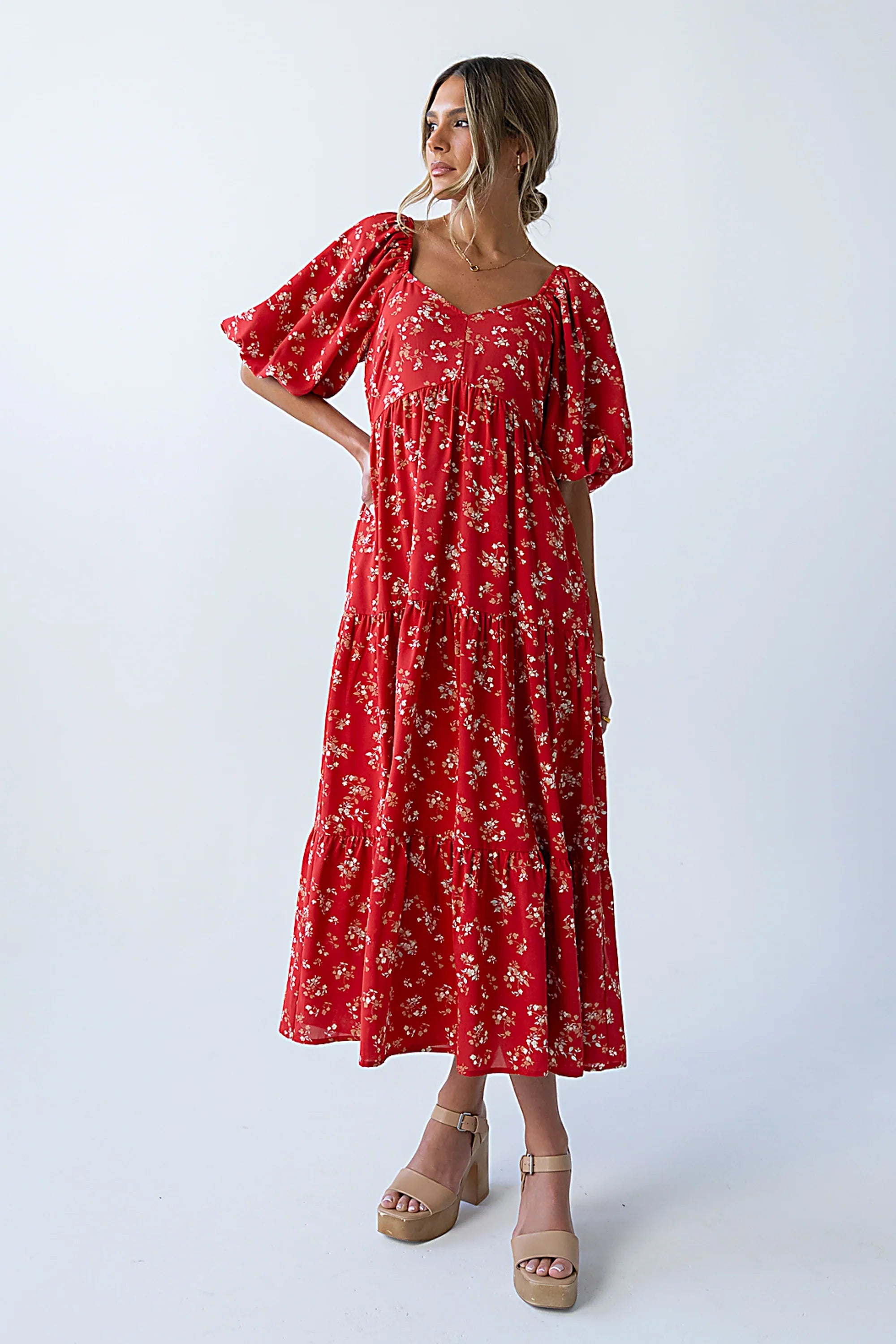 Amy Floral Maxi Dress in Red