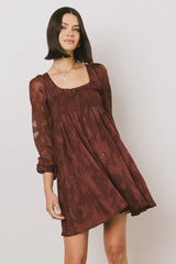 Miles Smocked Mini Dress in Red-Brown
