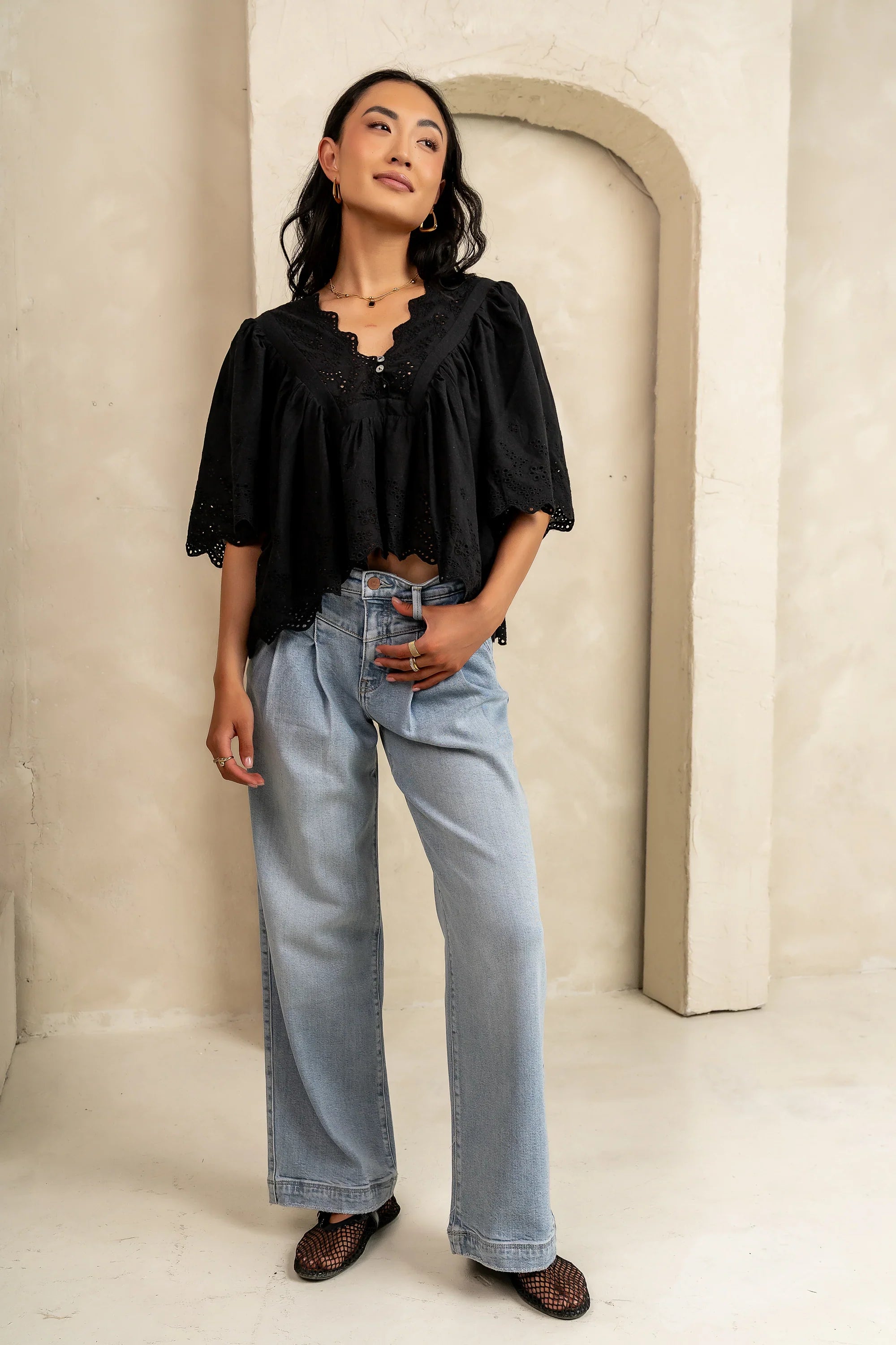 Faye Embroidered Blouse in Black