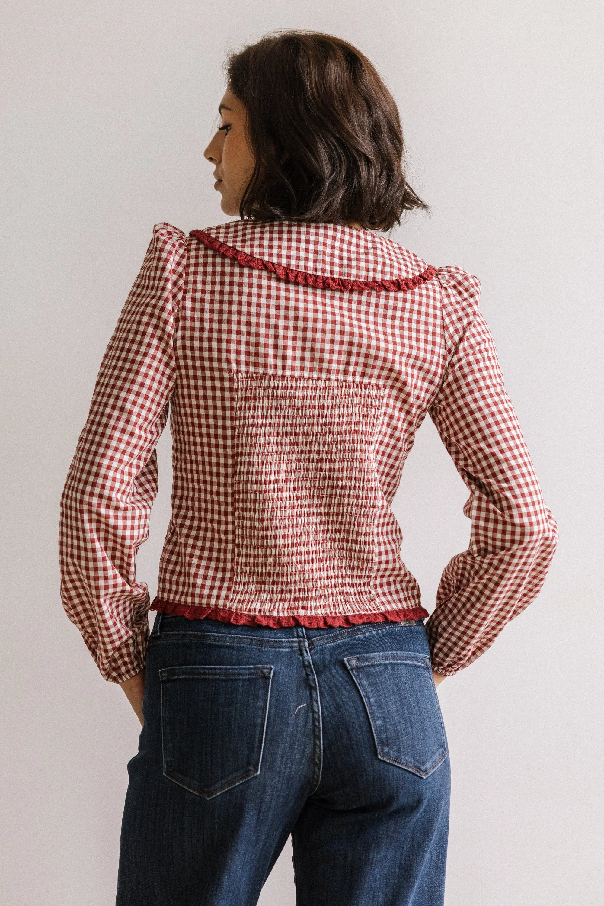Brenna Gingham Blouse in Burgundy