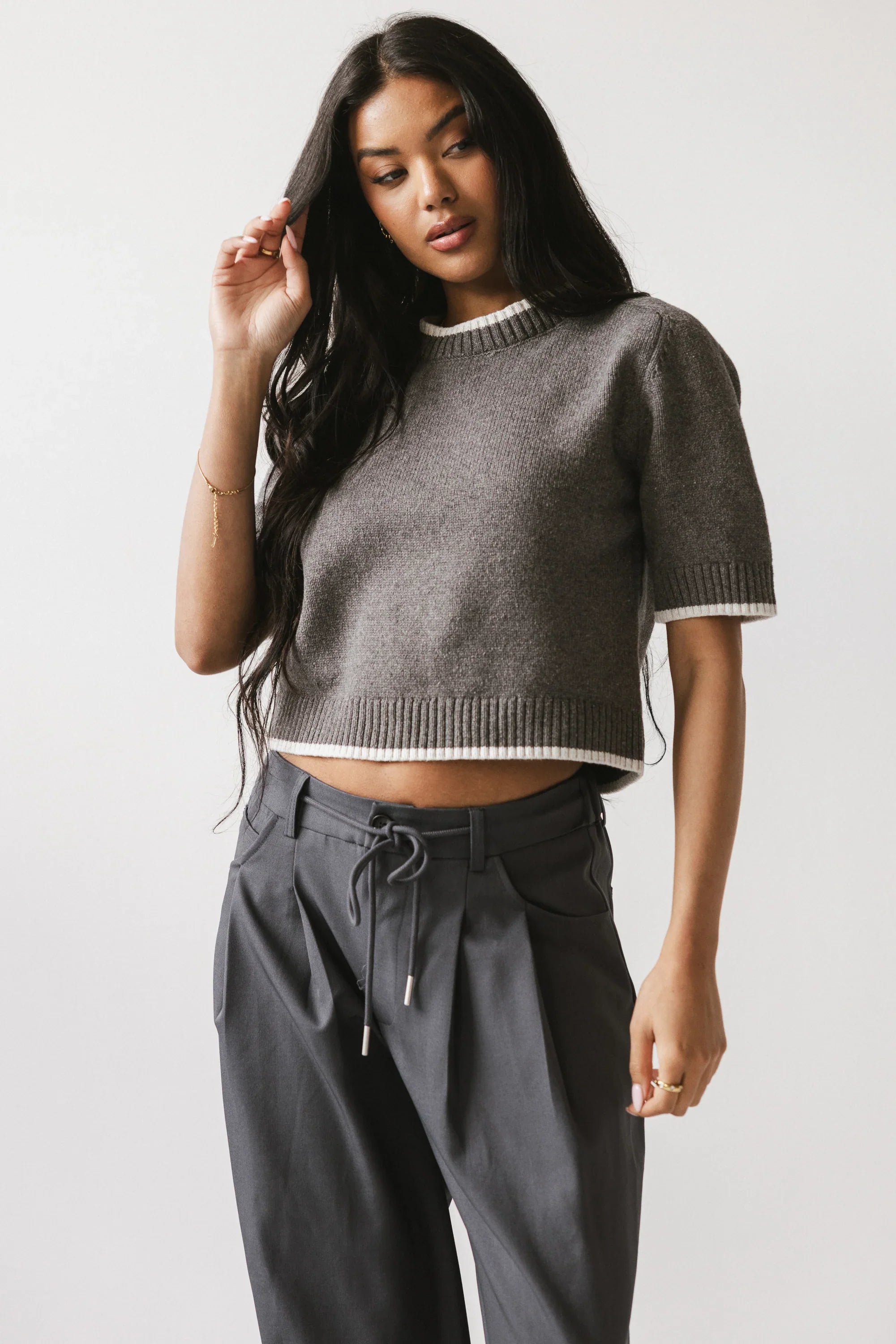 Rumple Contrast Top in Charcoal